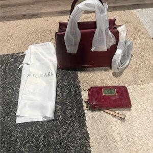 Michael Kors Deep Red Satchel and Wallet Set